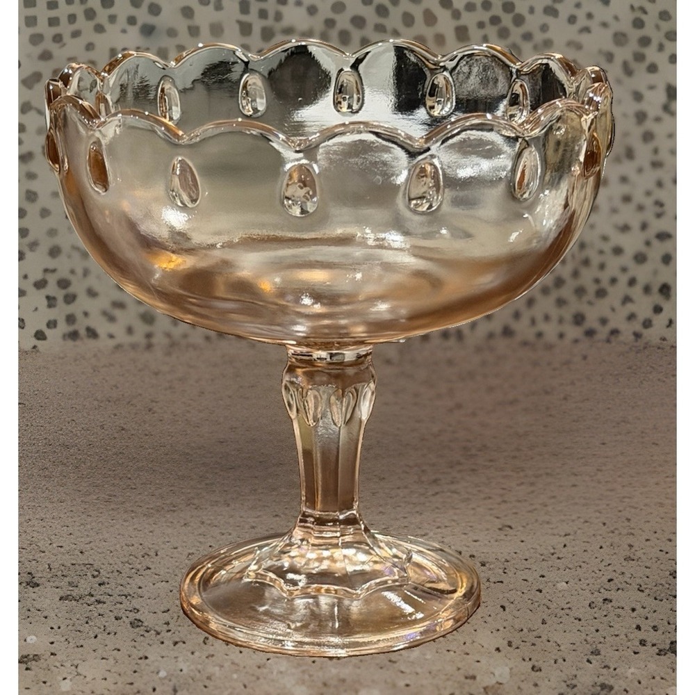 Vintage Teardrop Pink Round Compote Indiana Glass Pedestal Candy Bowl Footed